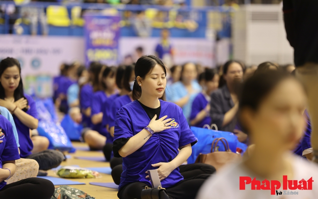 Hàng trăm mẹ bầu ở Hà Nội tham gia đồng diễn yoga